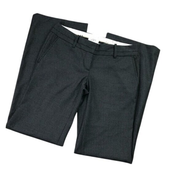 Ann Taylor Loft Marisa Women Straight Low Rise Dress Pants SZ 0 Black Houndstoot - Picture 1 of 14